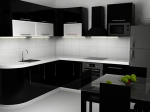 Обои для черно-белой кухни могут быть однотонными, структурированными
