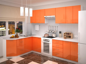 Стильная оранжевая кухня